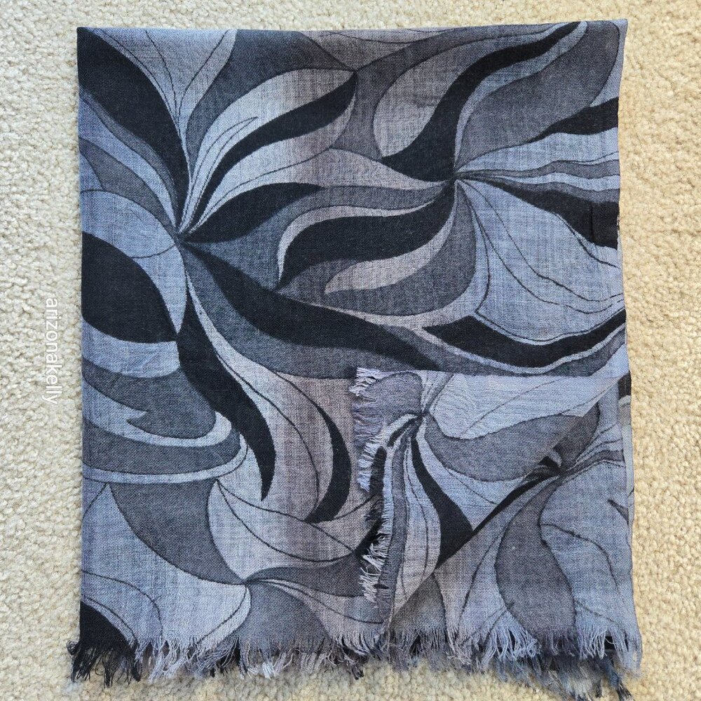 100% Wool Scarf Lightweight Black & Grey - Picture 13 of 13